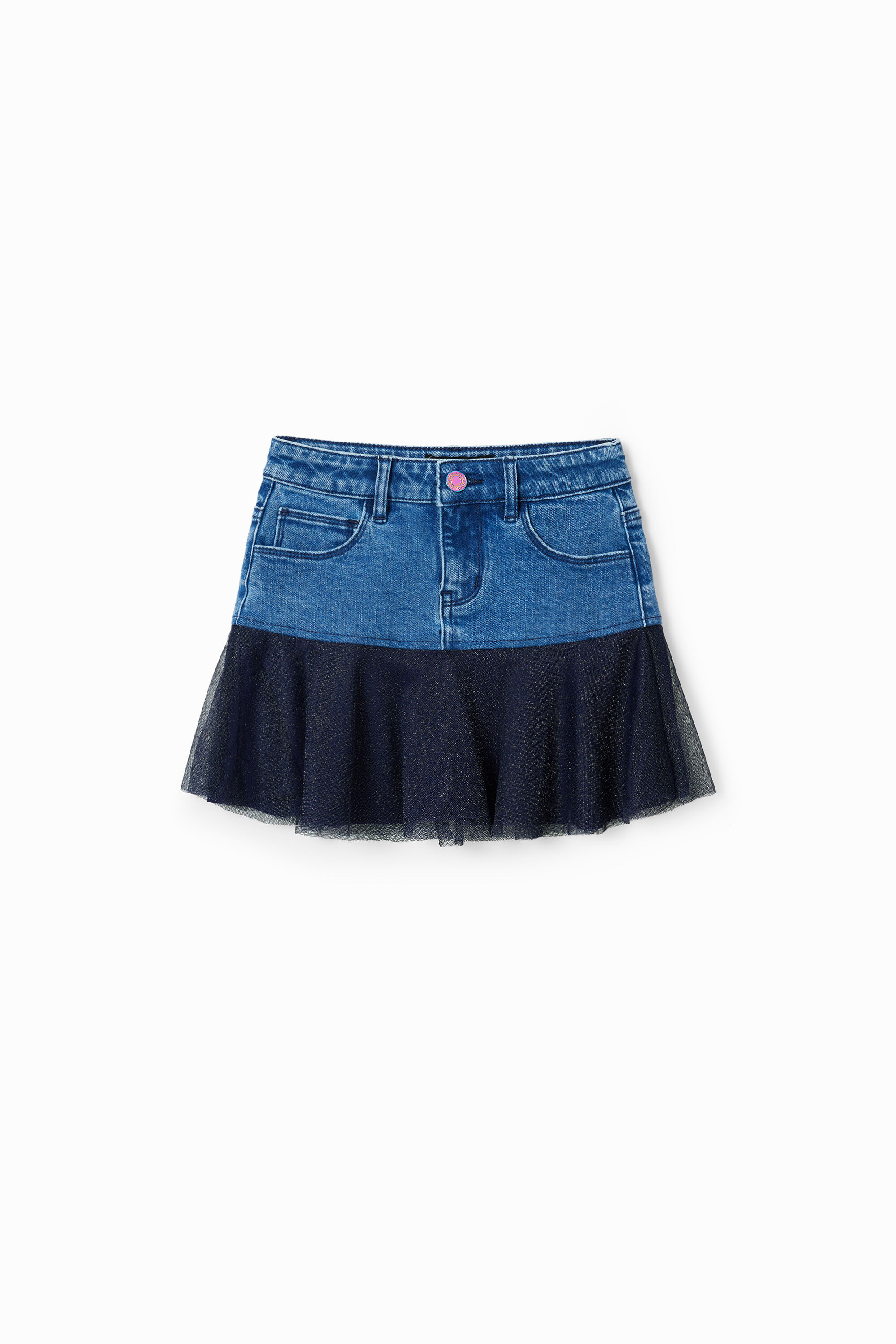 Mini-jupe jean volants brillante