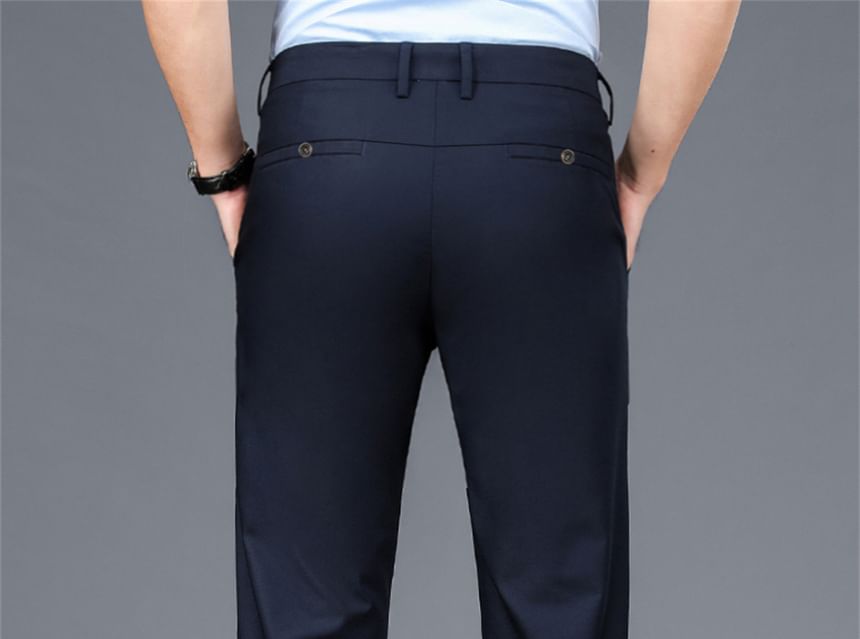 Acrius - Mid Rise Plain Straight Leg Dress Pants