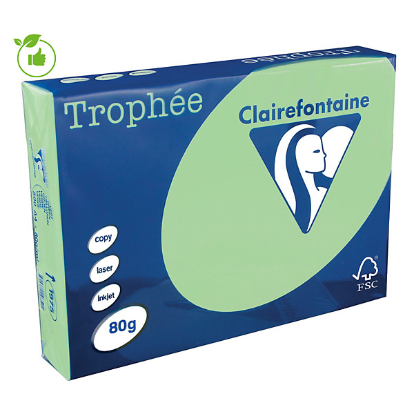 Papier couleur Trophée Clairefontaine vert pastel A4 80g, 5 ramettes de 500 feuilles