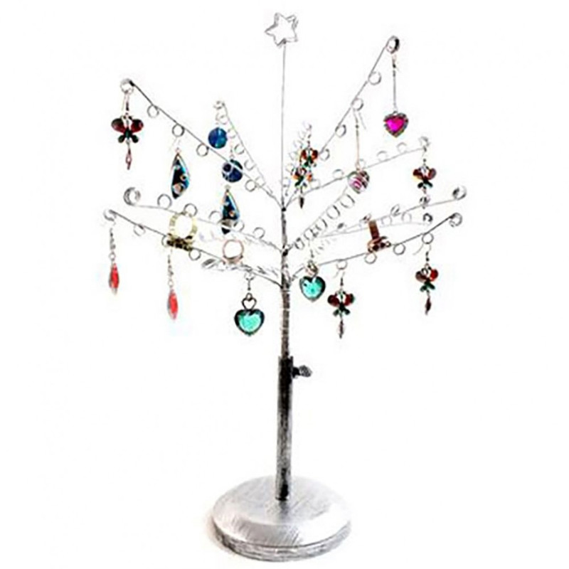 Porte bijoux arbre à boucle d'oreille 14 crochets Gris patiné