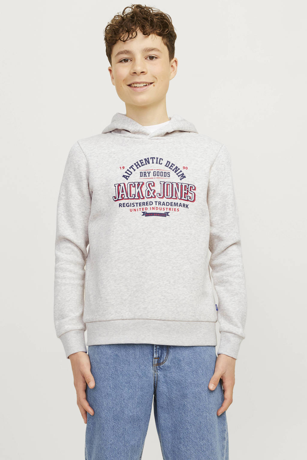 JACK & JONES hoodie JJELOGO met logo wit melange