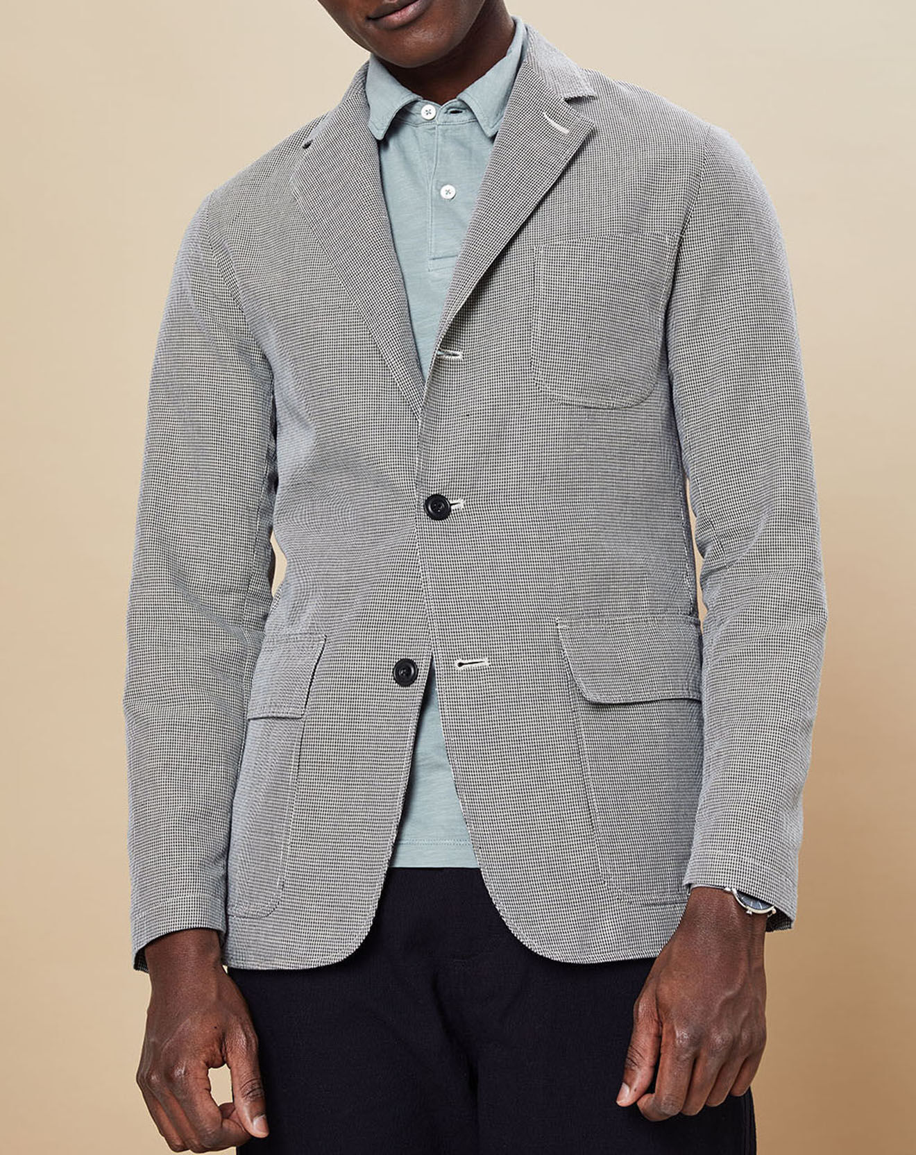 Hartford Veste en Coton & Lin Jetty imprimée pied de poule grise