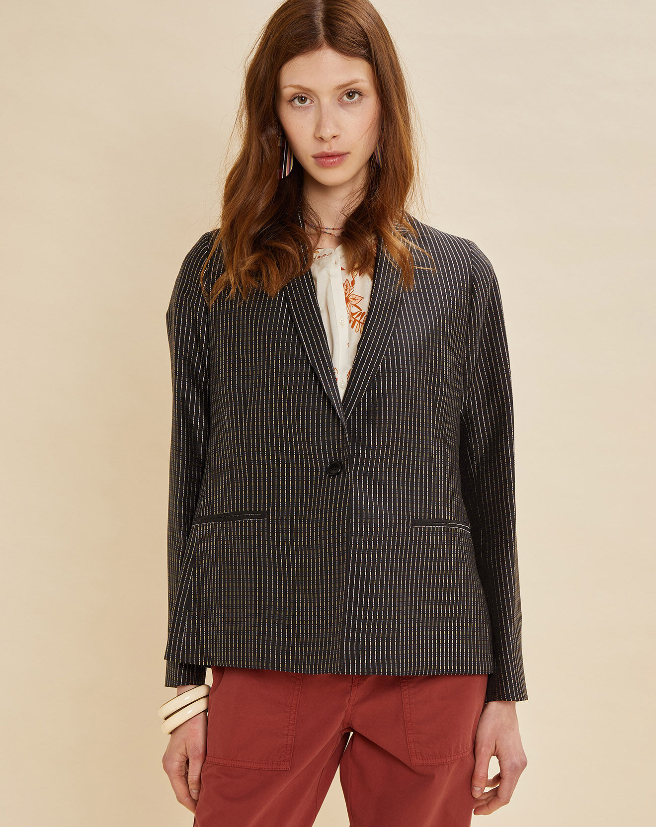Chloé Stora Veste Umami rayée noire