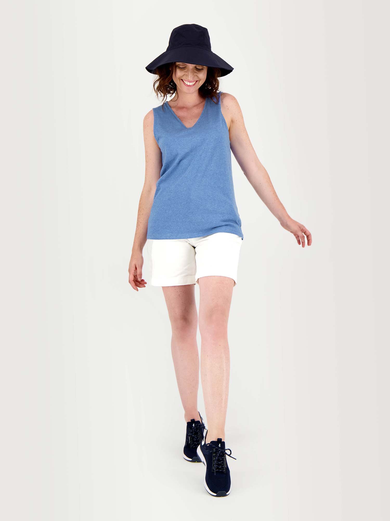 Débardeur Femme Col V Coton Bleu