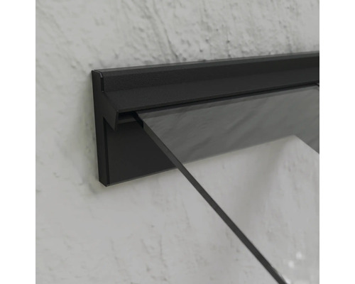 ARON luifel, aanbouwmodel, gelaagd veiligheidsglas Parijs, 150x75 cm, antraciet, inclusief console G en regengoot aan beide zijden