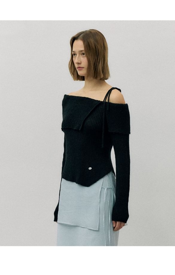 rolarola - Off-Shoulder Rib-Knit Top (Zwart)