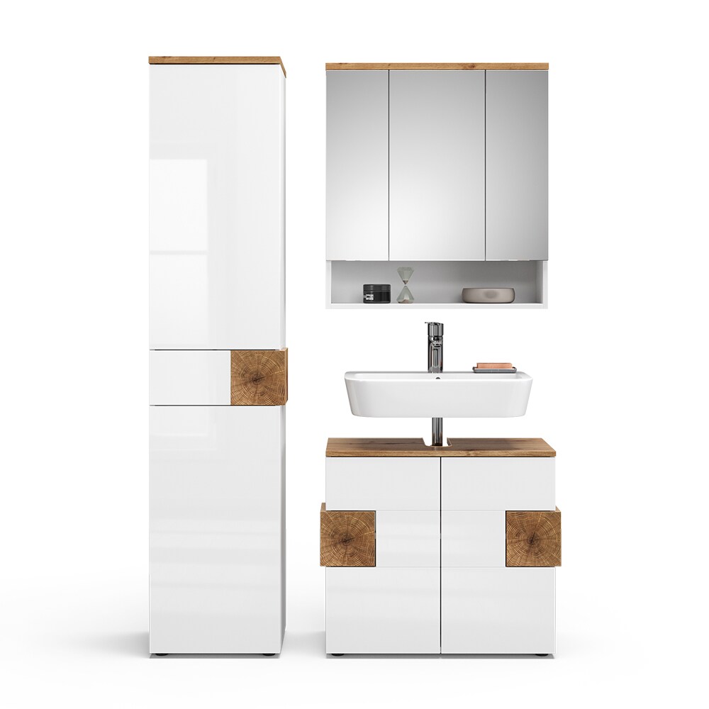 Vicco Badmöbel-Set Badezimmer-Möbel Bad-Schrank Eden Weiß Artisan modern Badezimmerschrank Waschbeckenunterschrank Spiegelschrank Hochschrank Schranktür Schrankfach