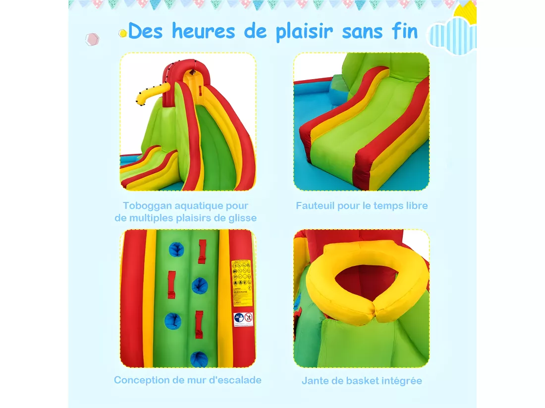 Château Gonflable pour 3 Enfants avec Souffleur 680W,2 Toboggans,Bassin d'Eclaboussement,Canon à Eau Charge Max 160KG