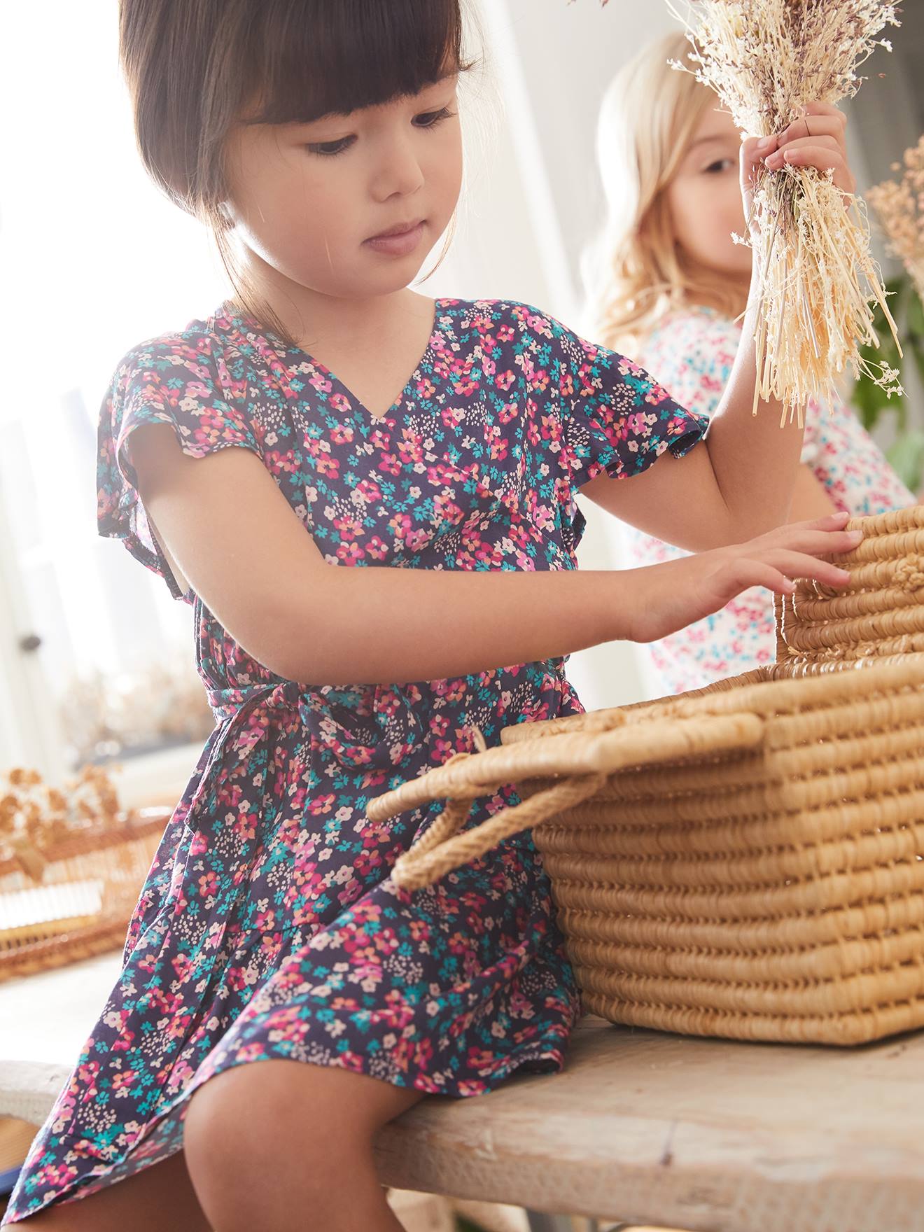 Vestido envelope estampado para meninas, estampa azul escura