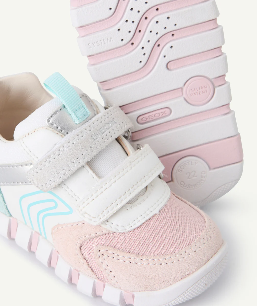 GEOXbaskets bébé fille iupidoo à scratch bleu rose et blanc