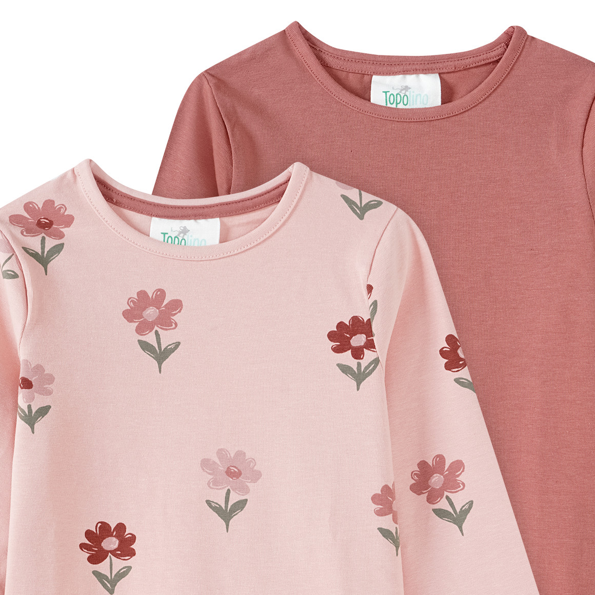 Topolino Pure Collection 2 Mädchen Langarmshirts mit Blümchen rosa / dunkelrosa