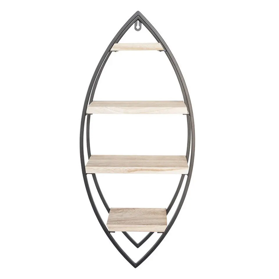 Wandrek ovaal met 4 houten plankjes - 36x80cm