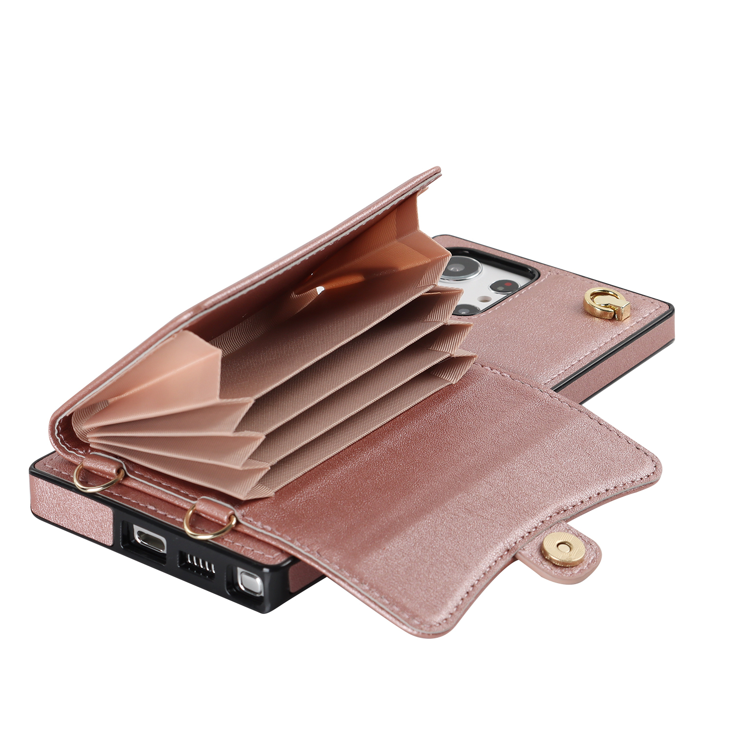 Samsung Galaxy S23 Ultra 5G Necklace Leder Schutz Hülle mit Kartenfach   Handykette (140cm) - Roségold