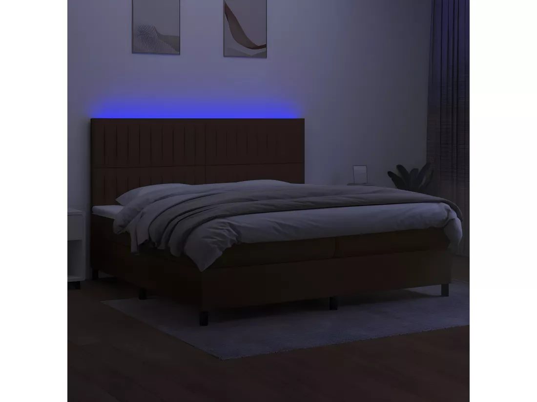 Sommier tapissier matelas et LED Marron foncé 200x200 cm Tissu