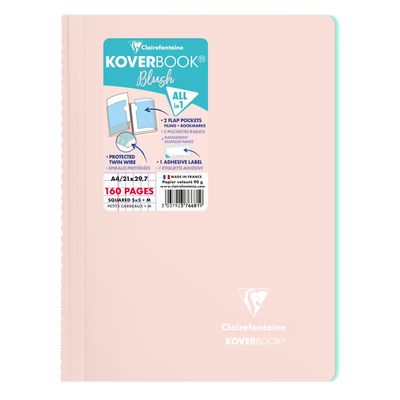 Clairefontaine Koverbook - Cahier polypro A4 (21x29,7 cm) - 160 pages - petits carreaux (5x5 mm) - disponible dans différentes couleurs pastels