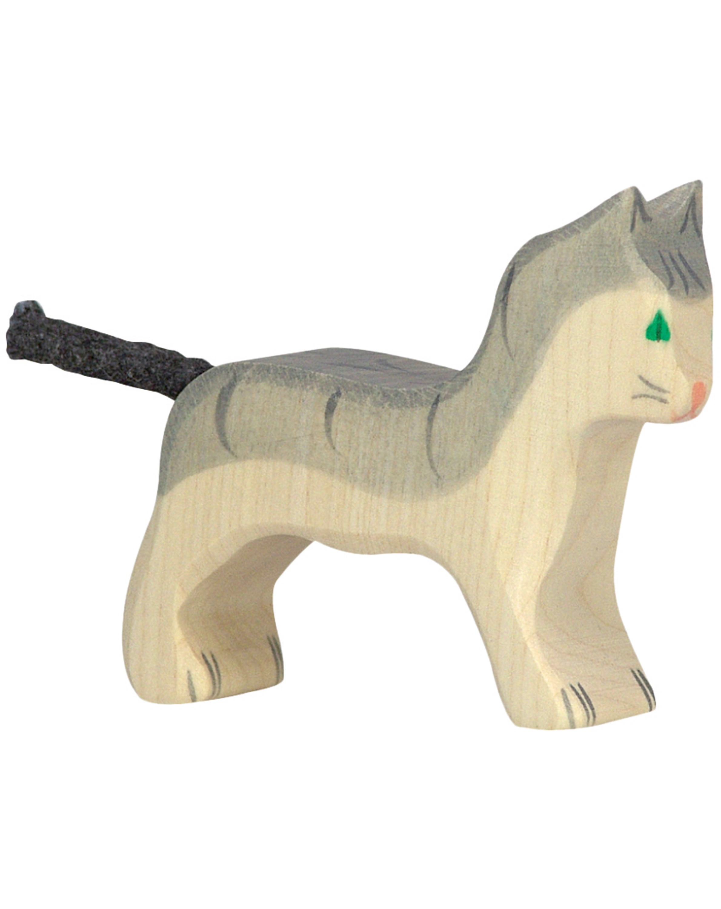 Holztier KATZE KLEIN in grau/weiß