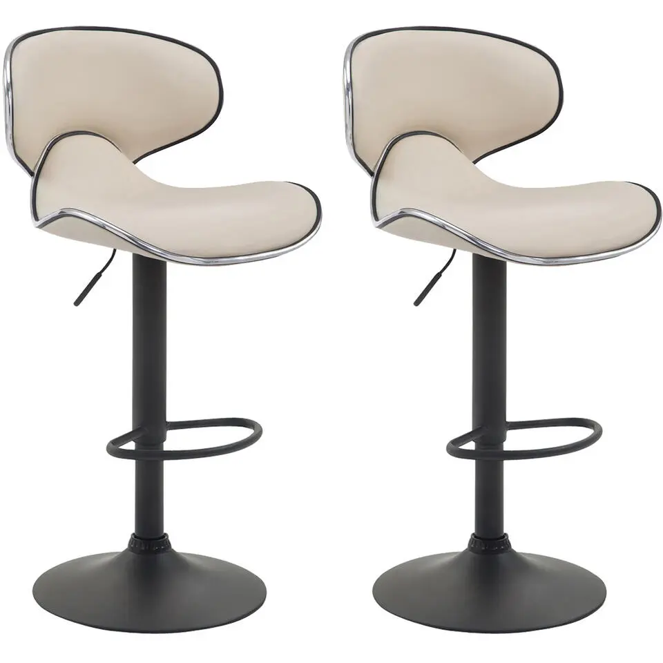 CLP Set van 2 Barkruk Las Vegas v2 zwart Frame - Kunstleer - creme