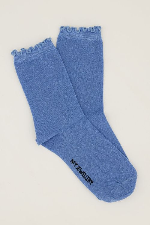 Blauwe sokken met lurex en ruffle