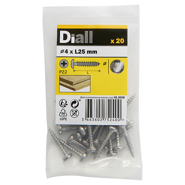 Vis à bois cylindrique en acier inoxydable A4 pozidriv 4x25 mm - 20 pièces
