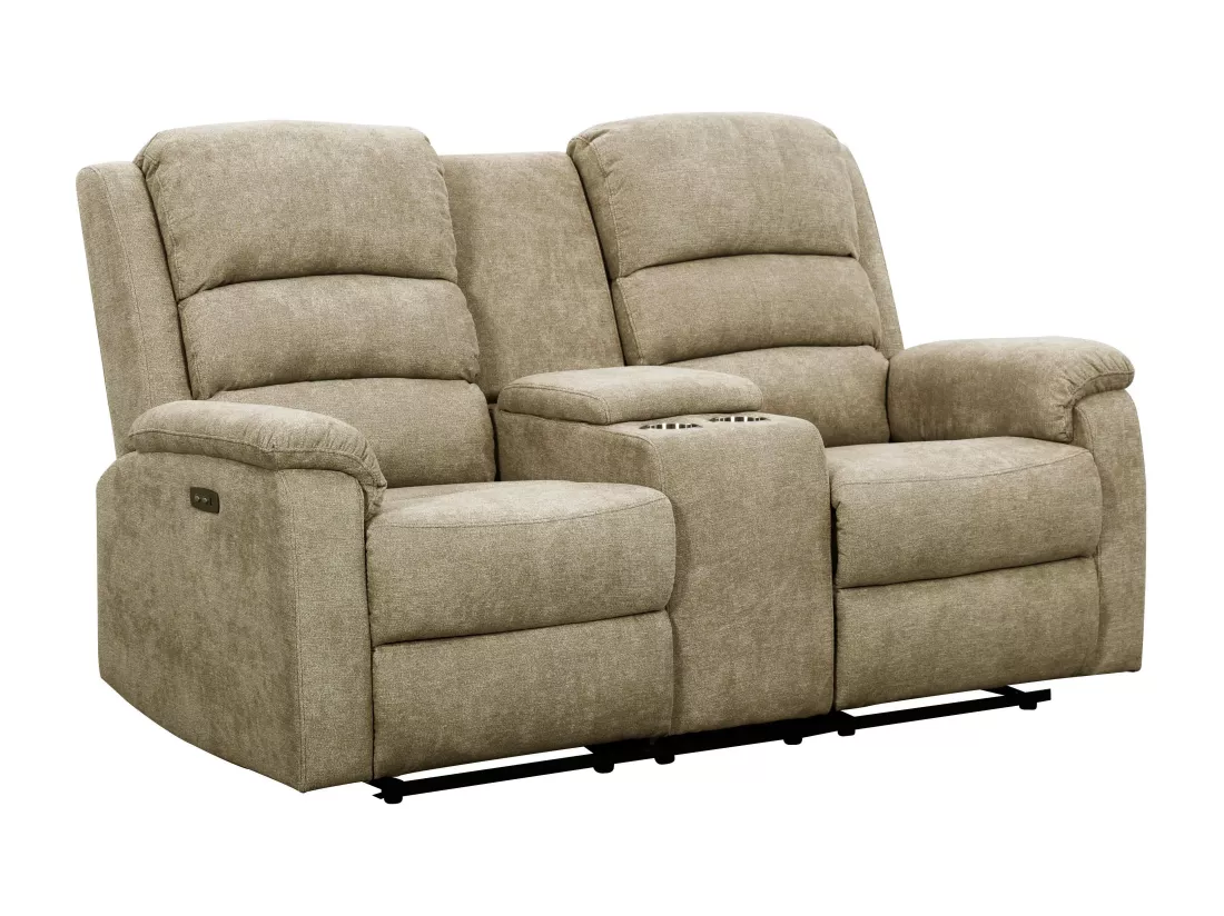 Canapés 3 places et 2 places relax électrique en tissu taupe avec tablette NEVERS