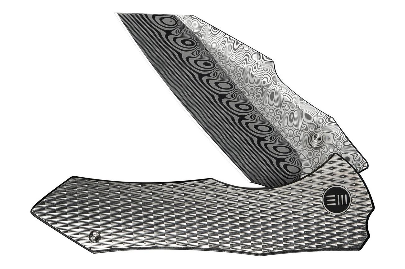 WE Knife High-Fin XL WE24010-DS1 Hakkapella Damasteel, Diamond Patterned Polished Titanium, zakmes