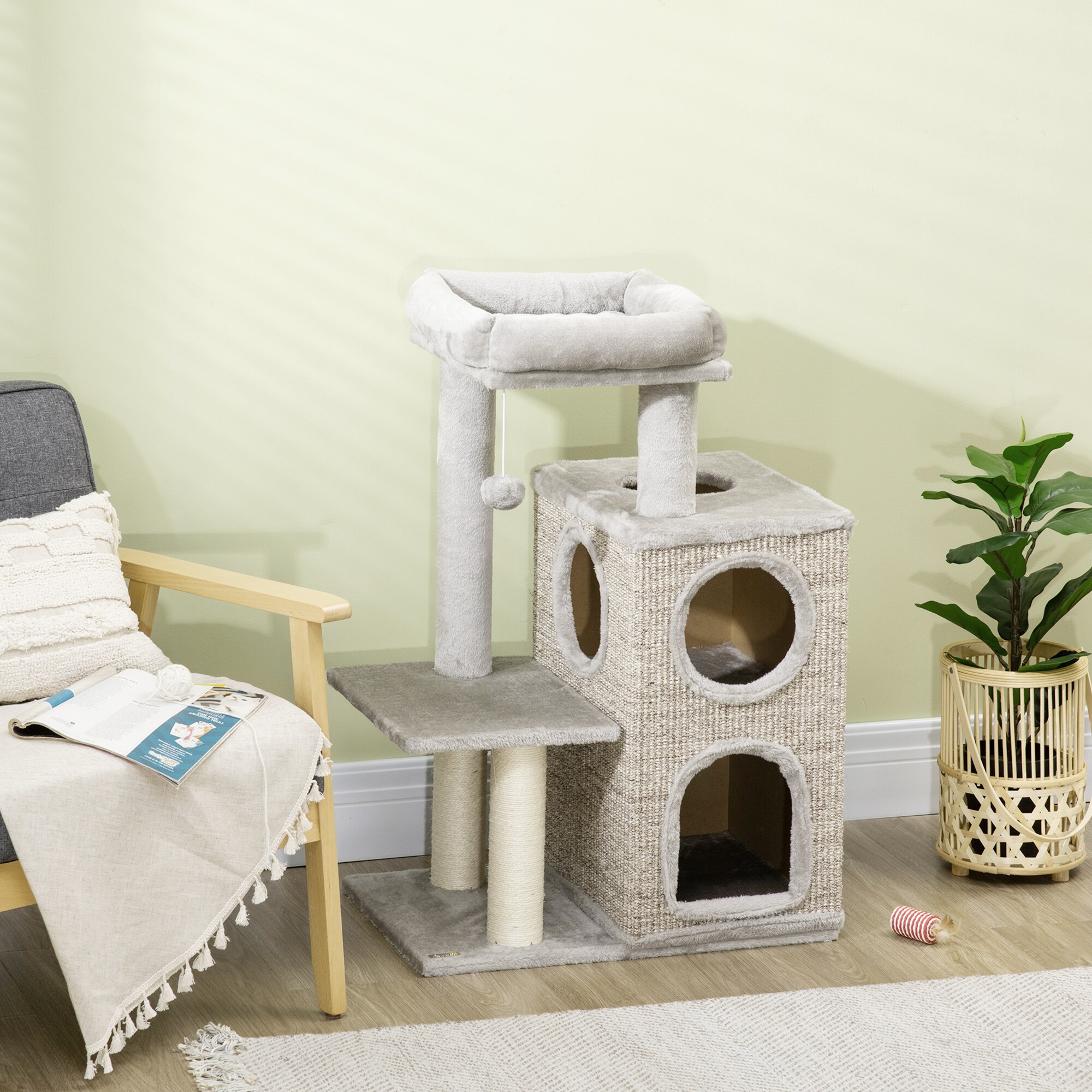 PawHut Kratzbaum mitKatzenhöhle grau 60L x 40B x 91H cm