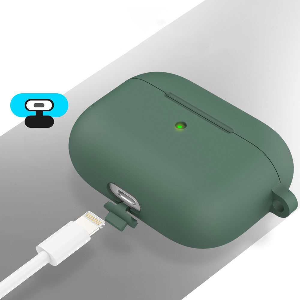 AirPods (3. Generation) Silikon Schutzhülle Abdeckung mit Karabinerhaken - Dunkelgrün