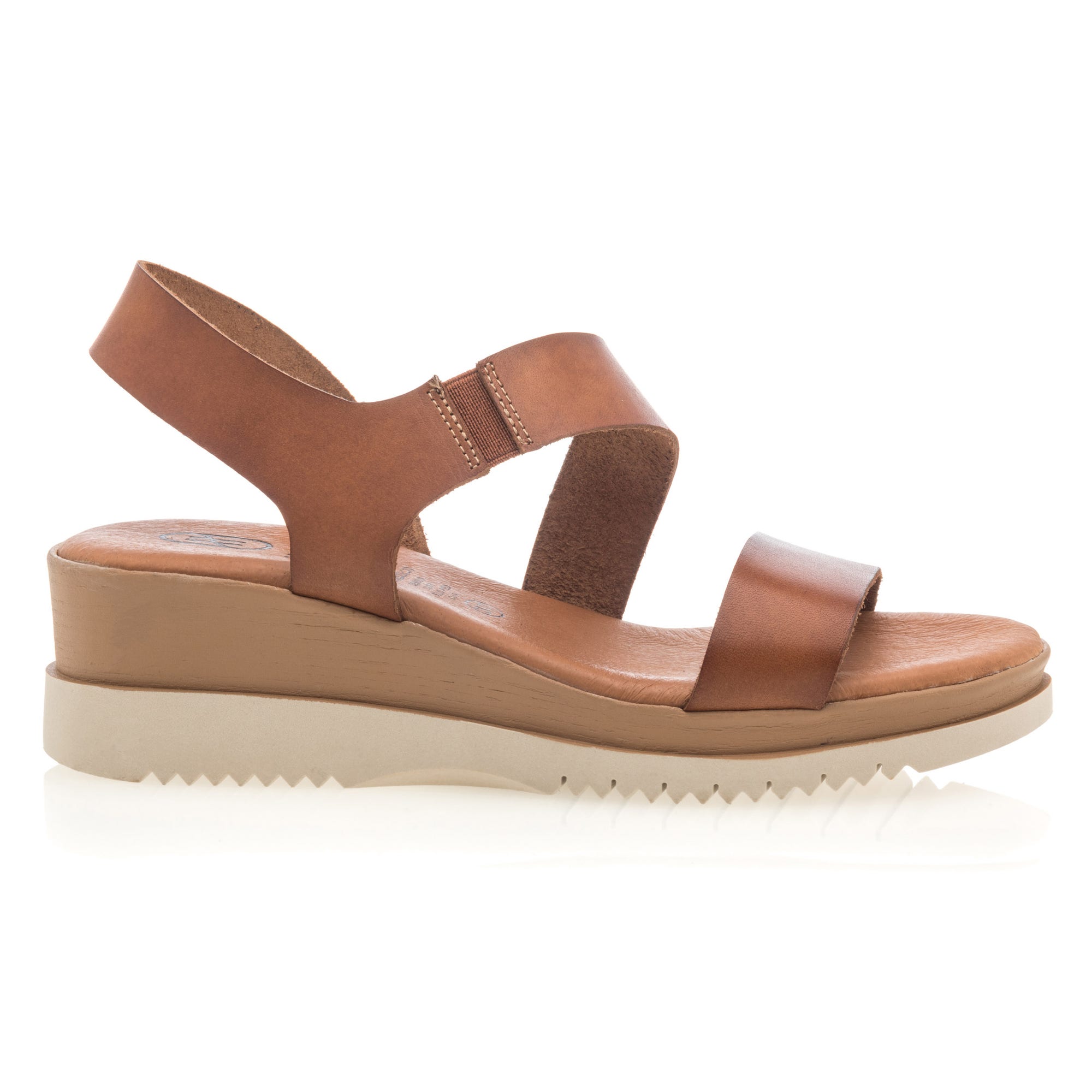 Sandales à talon compensé Femme en cuir cognac