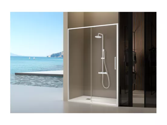 Paroi de douche fixe + porte coulissante DELTA blanc mat 139-141.6 cm