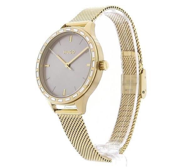 Hugo Flash Light Gold Mesh Strap Watch Womens