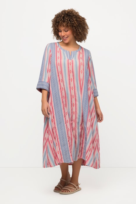 Kaftan, Ethnomuster, A-Linie, Tunika-Ausschnitt, 3/4-Arm