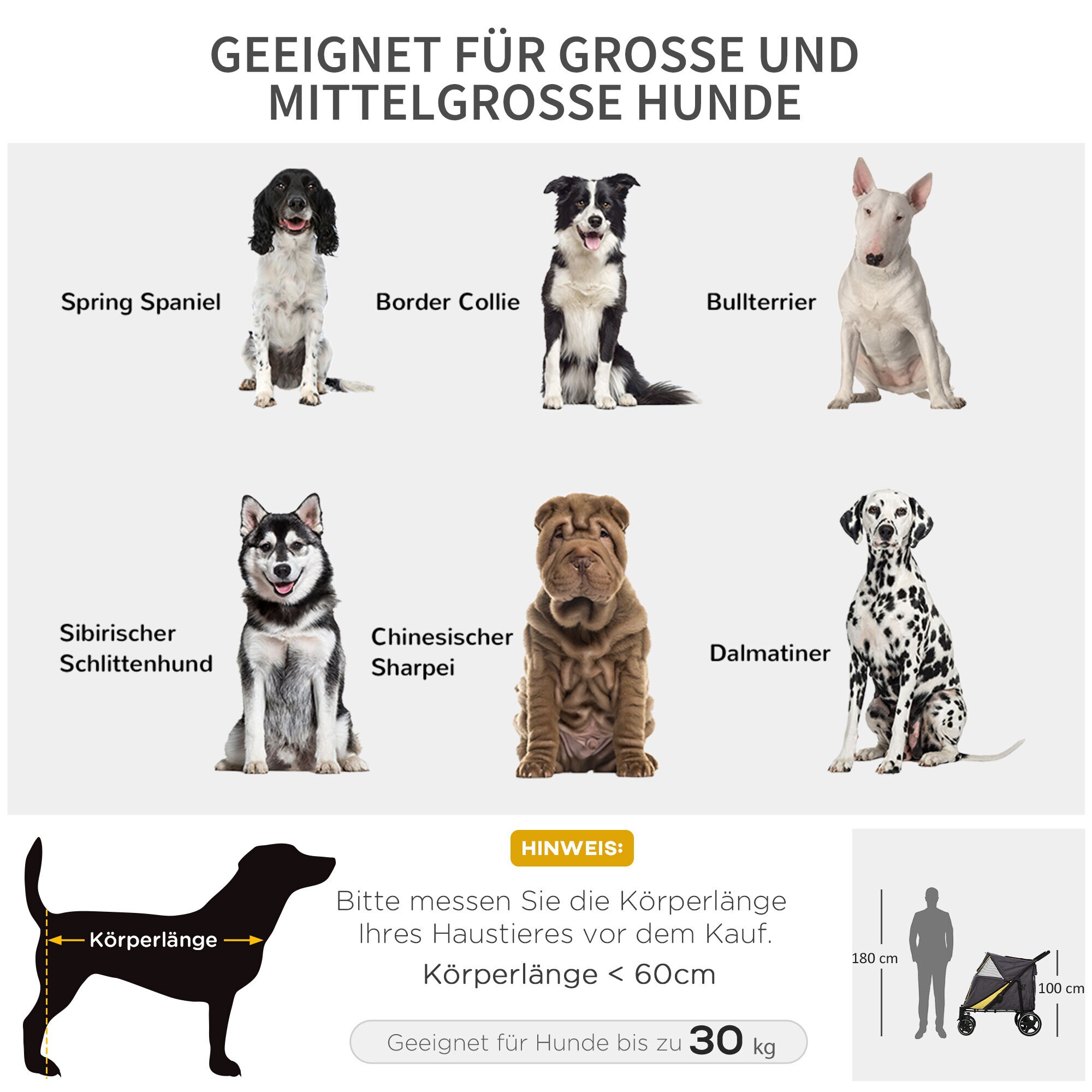 PawHut Hundewagen mit Netzfenster grau 112L x 65B x 100H cm