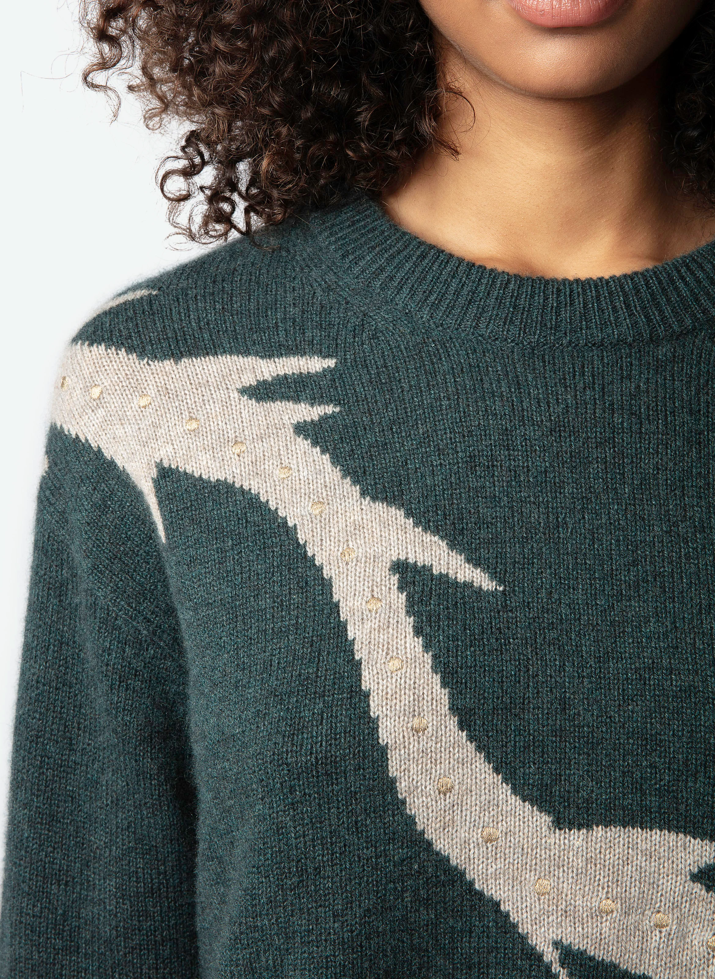 MARKUS - Pull col rond ample en cachemire à motif | Vert