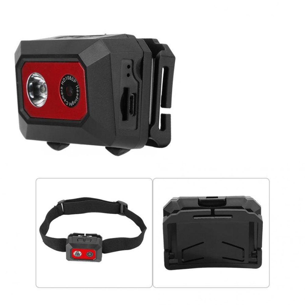1080p FullHD Action Cam Helm Kamera 120° Weitwinkel mit LED Licht und Micro SD Kartenslot   Kopfband - Schwarz / Rot