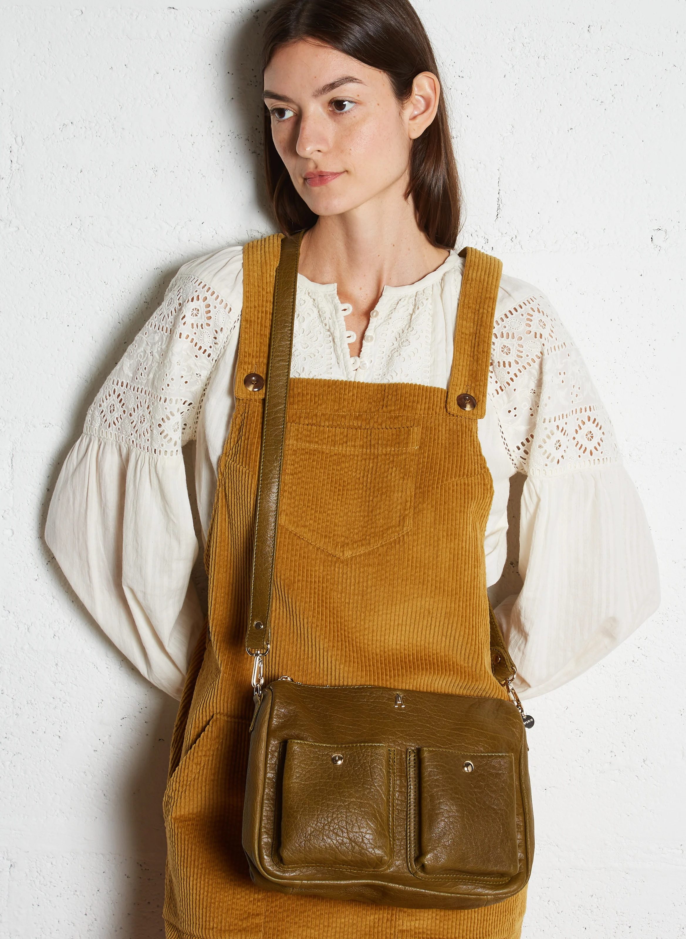 SYSTEME - Sac bandoulière en cuir craquelé | Kaki