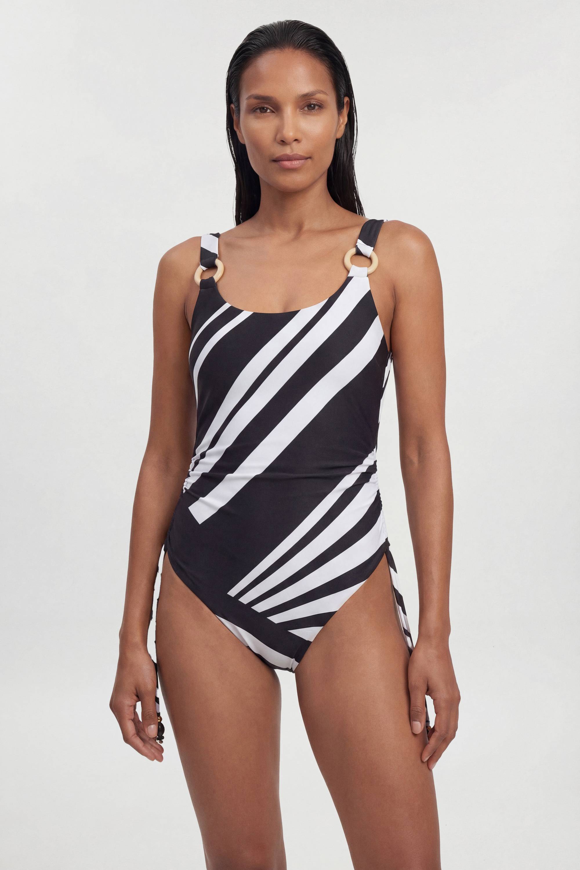 KarenMillen Maillot De Bain Dos Nageur À Imprimé Rayé Avec Détails Perlés