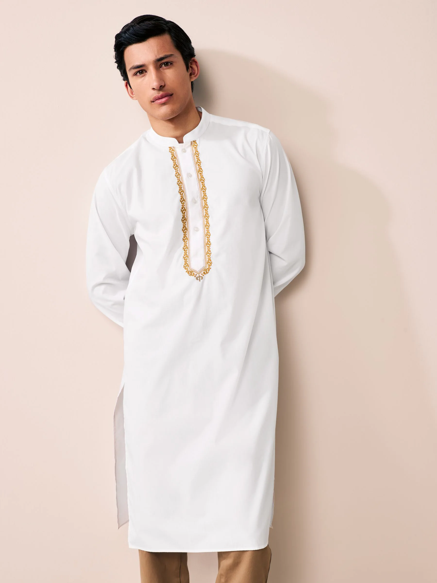 Wit - 100% katoenen kurta met borduursel