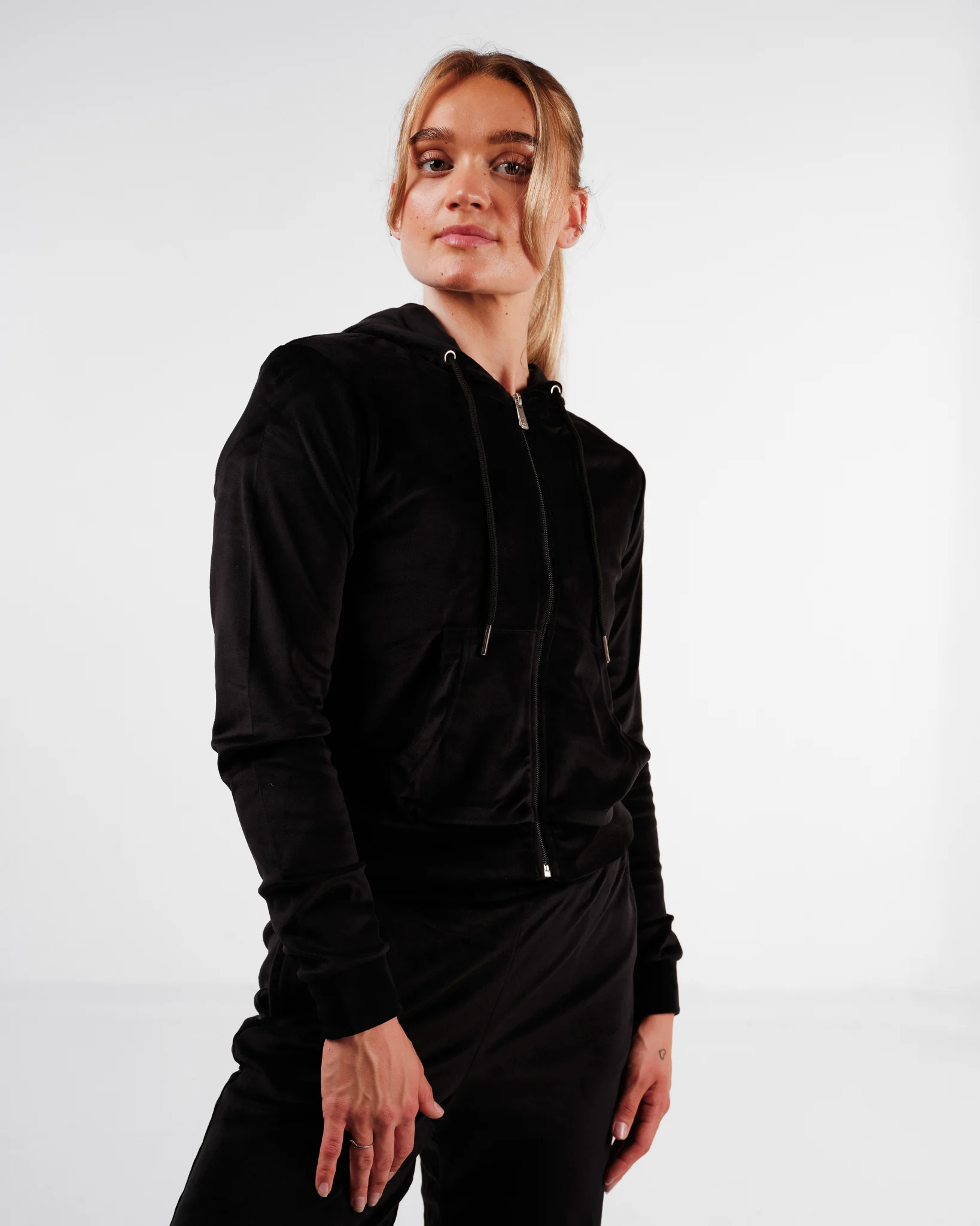 Weightless Jacey Velour Zip Hoodie Black Beauty