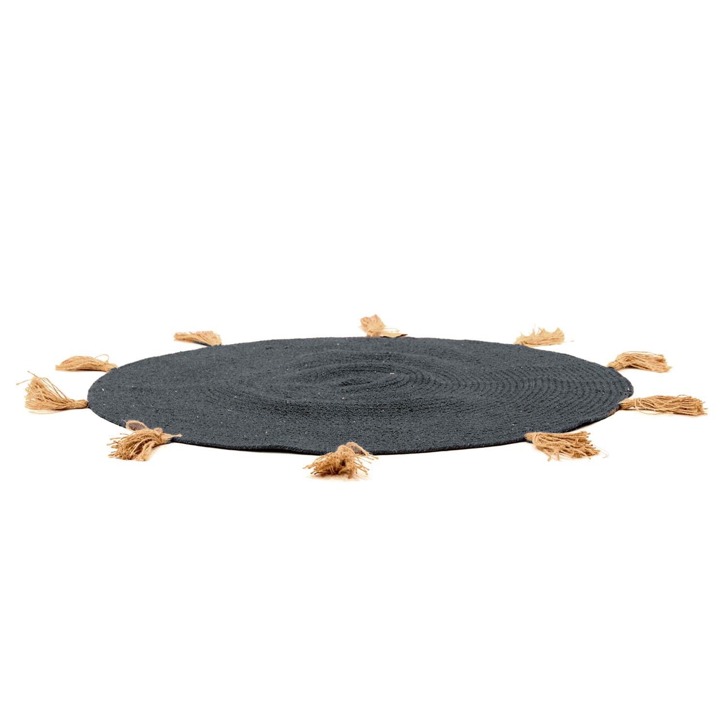 TAPIS ROND COTON POMPON GRIS 90CM