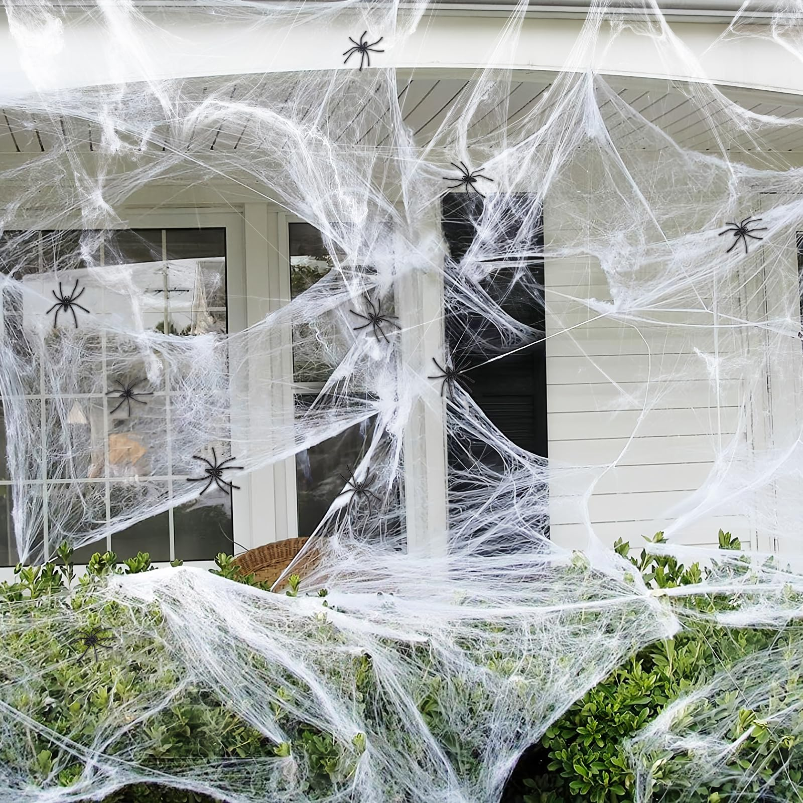 (216g) Halloween Spinnen Netz Grusel Party Deko Dehnbare Spinnwebe inkl. Spinnen - Weiss