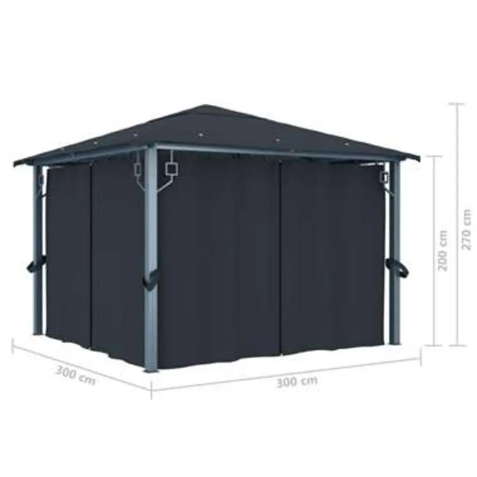 VIDAXL Prieel met gordijn 300x300 cm aluminium antraciet