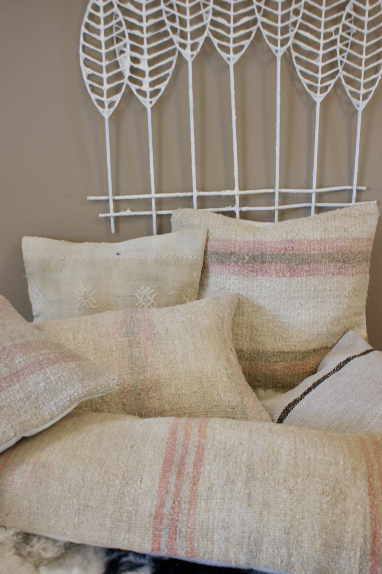Kussen Kelim Vintage Natural stripe Brown 90x30