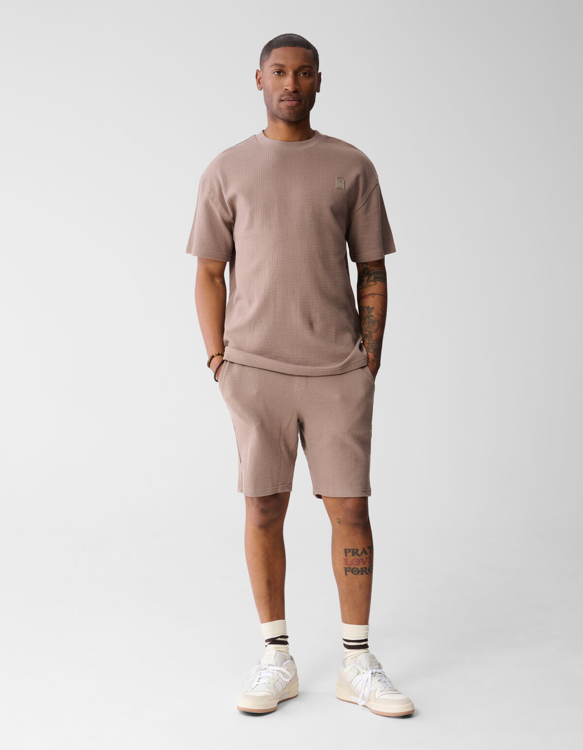 Waffle Structuur Short Lichtbruin