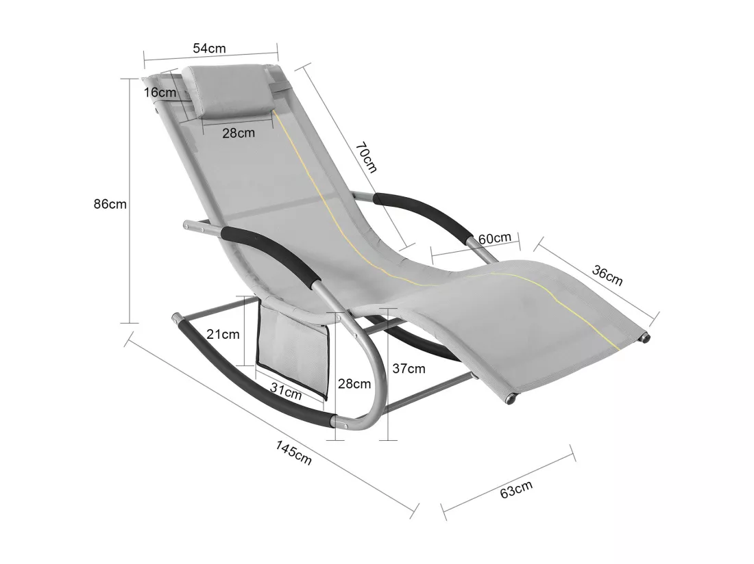 SoBuy OGS28-HG x2 Lot de 2 Bain de Soleil Chaise Longue Fauteuil à Bascule avec Appui-tête et Pochette et Repose-Pieds