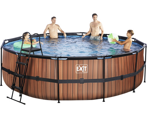 EXIT WoodPool ronde opzetzwembadset Ø 488x122 cm incl. zandfiltersysteem & ladder, houtlook