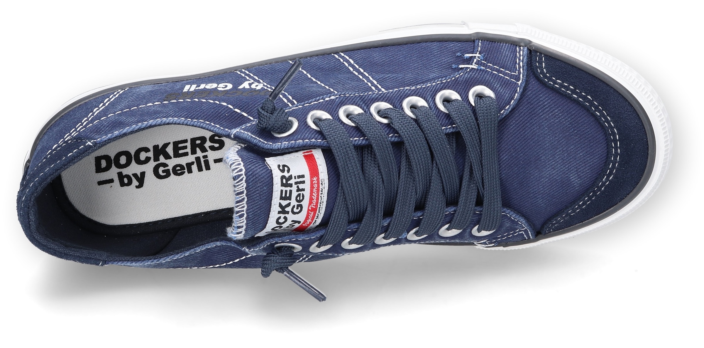 Dockers by Gerli Slip-On Sneaker  , Freizeitschuh, Retro Sneaker, Fake Schnürung, in cooler Jeansoptik