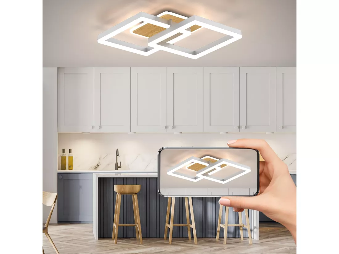 MODLICHT 40W Plafonnier LED Luminaire Salon Dimmable,Éclairage Plafonnier Blanc Chaud à Froid 3000K-6500K,3600LM Chambre,Salle Manger,Couleur Noyer