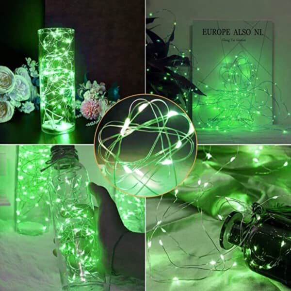 10-pack 1m mini LED lyssløyfe-batteridrevet grønt