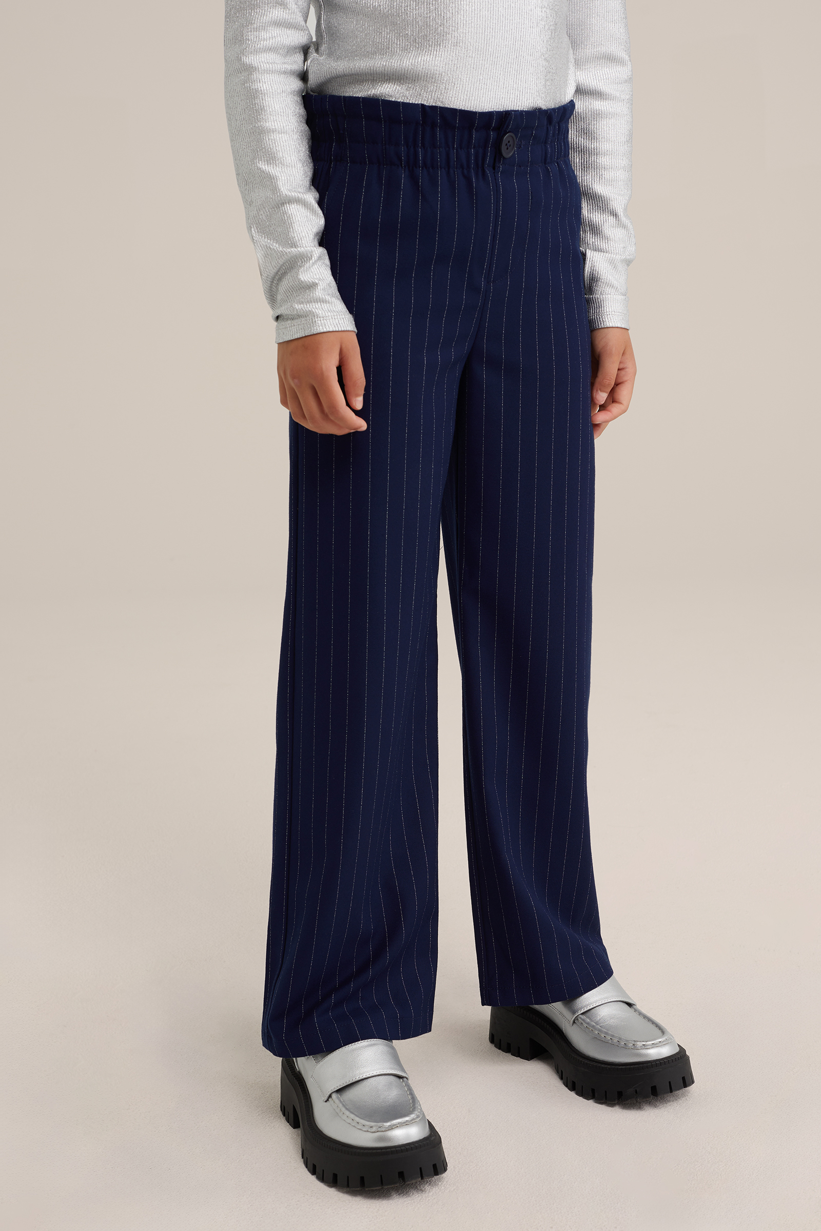 Meisjes straight fit broek met dessin WE Fashion Donkerblauw