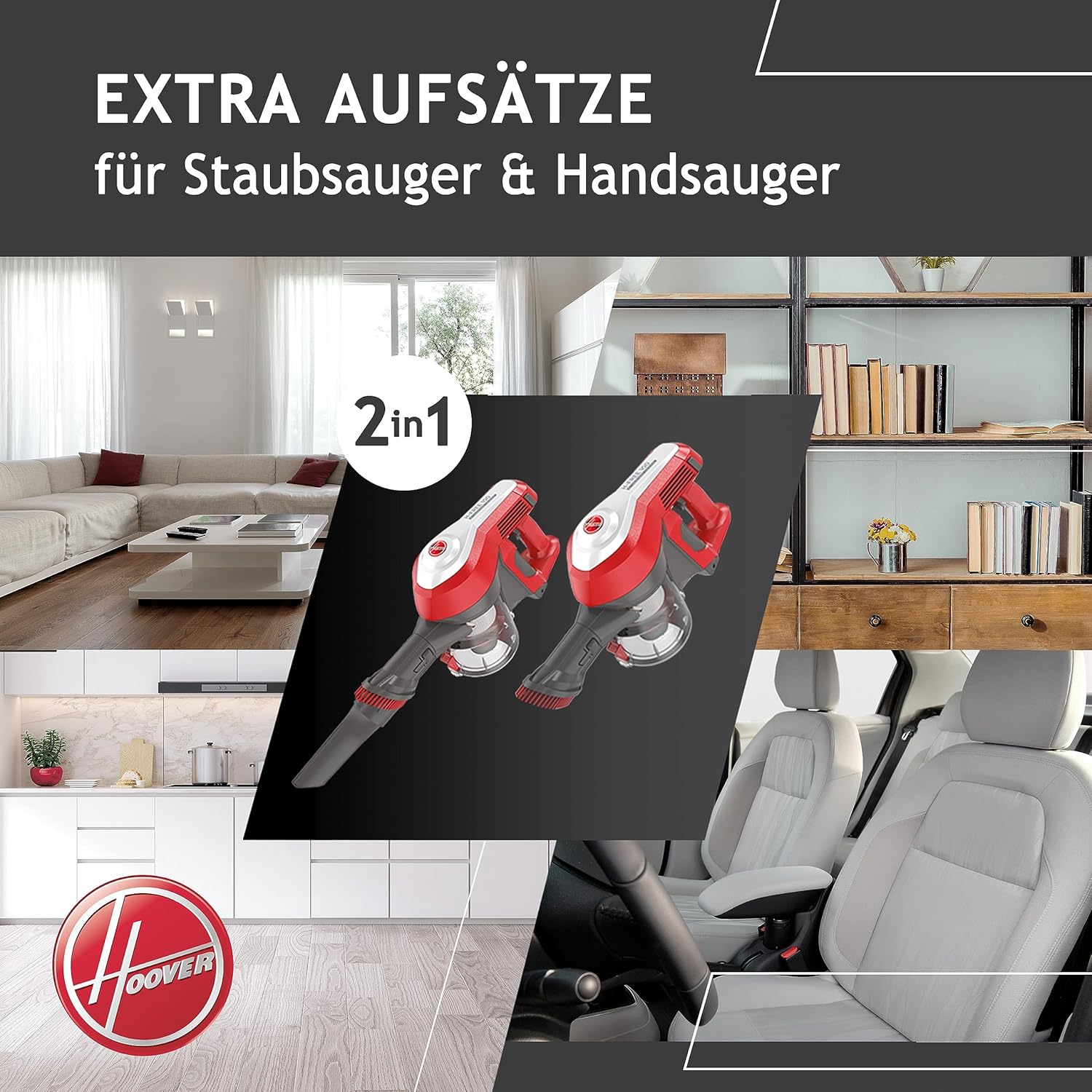 Hoover Akku-Staubsauger H-Free 100 Home ohne Beutel mit bis zu 40 Min. Laufzeit I Staubsauger kabellos mit LED-Licht, XL Staubbehälter & Parkfunktion I Akkusauger mit Fugendüse & Staubbürste